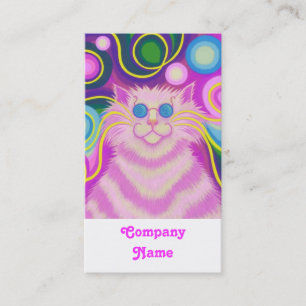 Psy-cat-delic Pink portrait white Business Card