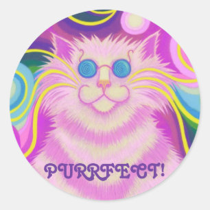 Psy-cat-delic Pink 'Purrfect!' round sticker