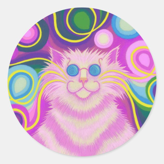 Psy-cat-delic Pink round sticker (Front)