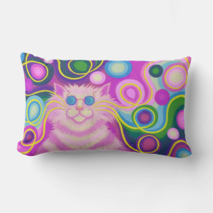 Psy-cat-delic Pink throw pillow