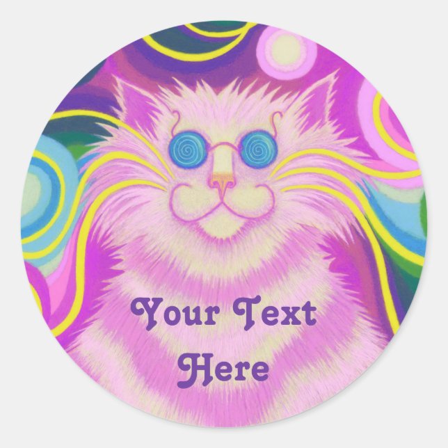 Psy-cat-delic Pink 'Your Text Here' round sticker (Front)