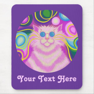 Psy-cat-delic pink 'Your Text' purple mousepad