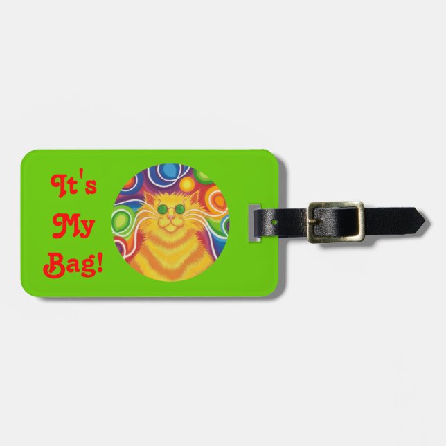 Psy-cat-delic Round 'text' tag green landscape (Front Horizontal)