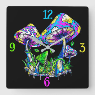 Psycedelic Mushrooms Square Wall Clock