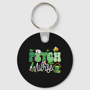 Psych Nurse Stethoscope Lucky Shamrock Funny St Keychain