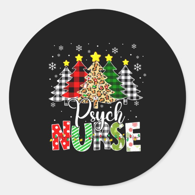 Psych Nurse Xmas Tree Leopard Red Plaid Christmas  Classic Round Sticker (Front)
