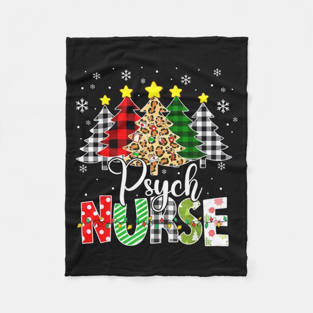 Psych Nurse Xmas Tree Leopard Red Plaid Christmas  Fleece Blanket (Front)