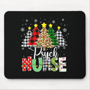 Psych Nurse Xmas Tree Leopard Red Plaid Christmas  Mouse Pad