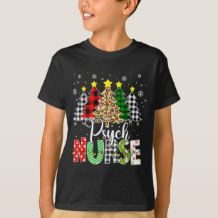Psych Nurse Xmas Tree Leopard Red Plaid Christmas  T-Shirt