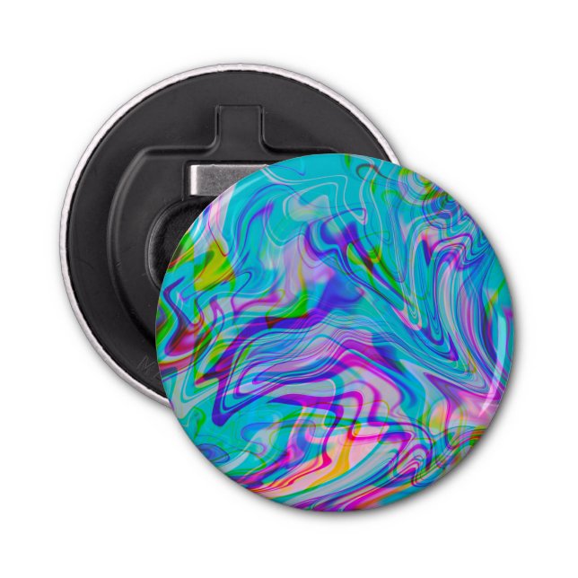 Psychadelic Liquid Colourful Abstract Pattern Blue Bottle Opener (Front)