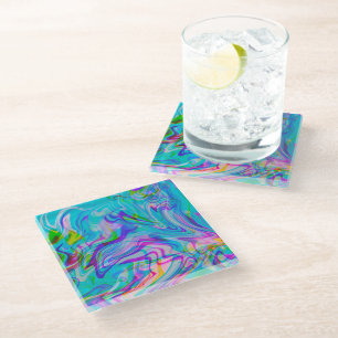 Psychadelic Liquid Colourful Abstract Pattern Blue Glass Coaster