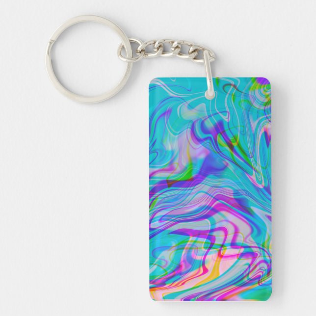 Psychadelic Liquid Colourful Abstract Pattern Blue Keychain (Front)