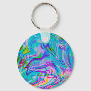 Psychadelic Liquid Colourful Abstract Pattern Blue Keychain