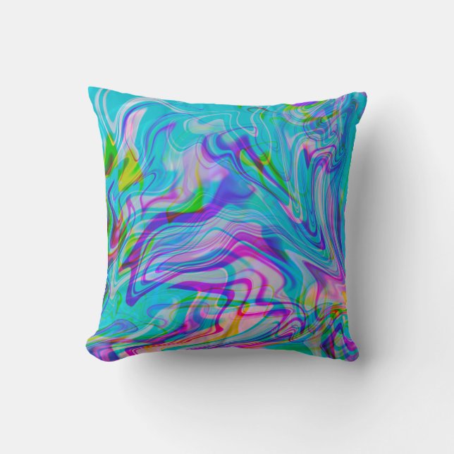 Psychadelic Liquid Colourful Abstract Pattern Blue Throw Pillow (Front)