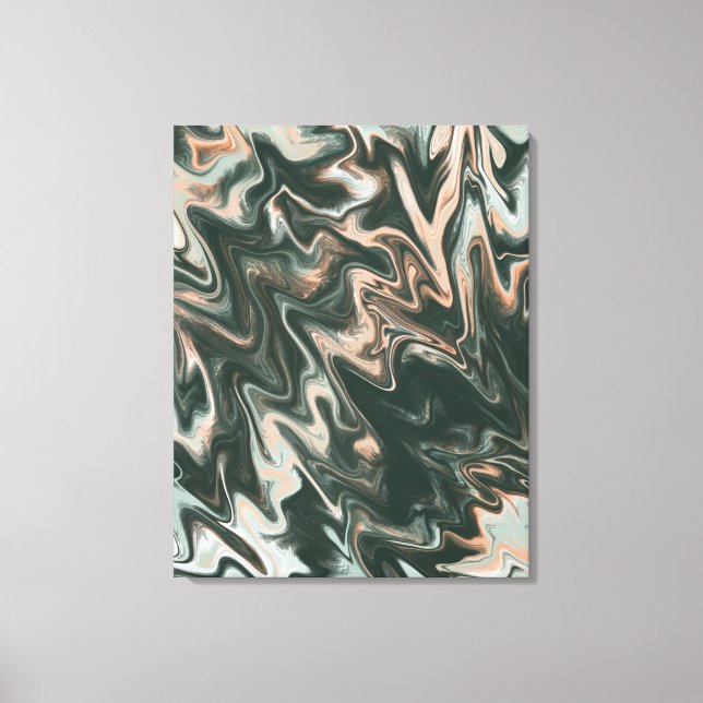 Psychadelic Marble Green Peach Liquid Art Paint Canvas Print (Front)