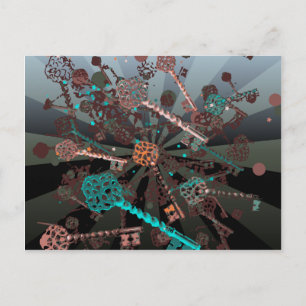Psychadelic steampunk keys, rays, dark retro postcard