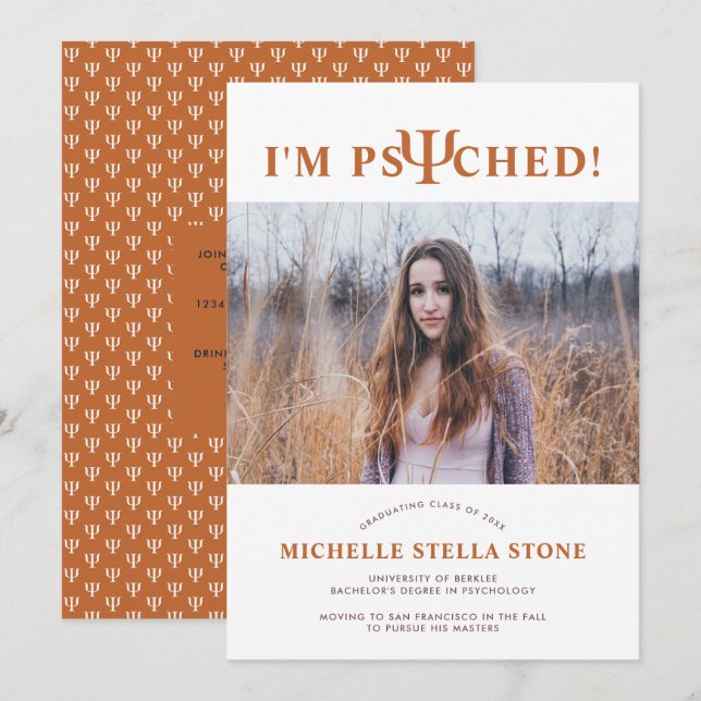 Psyched ψ Psychology Graduation Invitation (Front/Back)