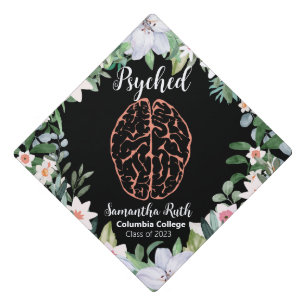 Psyched Psychology Floral Lily Wreath Custom name Graduation Cap Topper