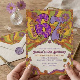 Psychedelic 1970s Theme Seventh Birthday For girls Invitation