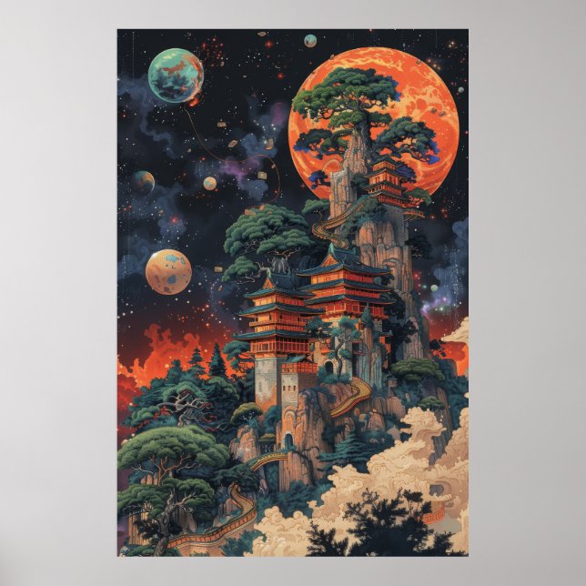 Psychedelic 3D DMT Baobab Bonsai Ukiyo-e Poster (Front)