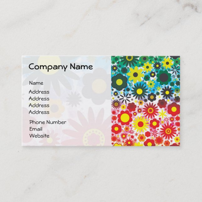 Psychedelic 60s Red Green Flowers Pattern Business Card (Front)