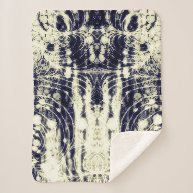 psychedelic abstract art black and white sherpa blanket (Front)