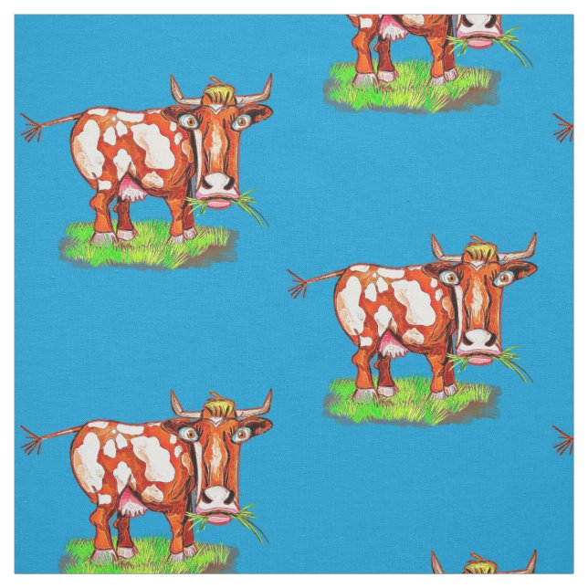 Psychedelic Abstract Cartoon Colourful Funny Cow Fabric (Swatch)