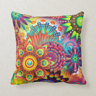 Psychedelic Abstract Colourful Floral Throw Pillow