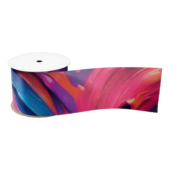 Psychedelic Abstract Colourful Paint Strokes Satin Ribbon (Spool)