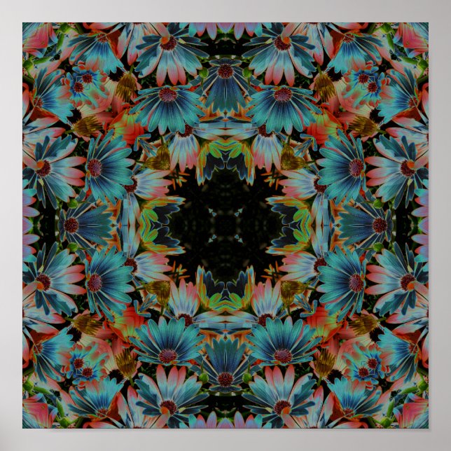 Psychedelic Abstract Daisies Flower Mirror Art Poster (Front)