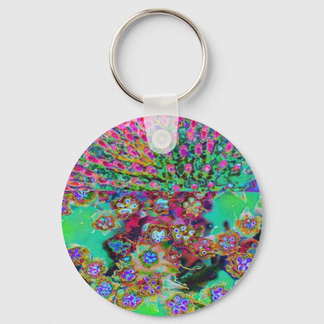 Psychedelic Abstract Groovy Purple Sedum Keychain (Front)