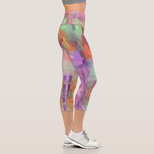 Psychedelic abstract mint green orange purple capri leggings (Right)