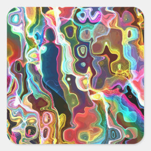Psychedelic Abstract Neon Cellular Electric Art Square Sticker