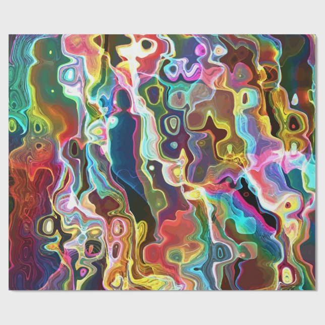 Psychedelic Abstract Neon Cellular Electric Art Wrapping Paper (Flat)