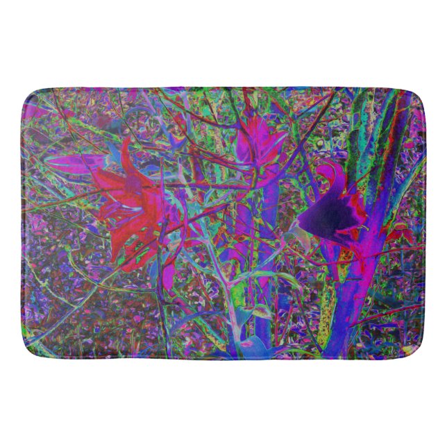 Psychedelic Abstract Rainbow Colours Lily Garden Bath Mat (Front)