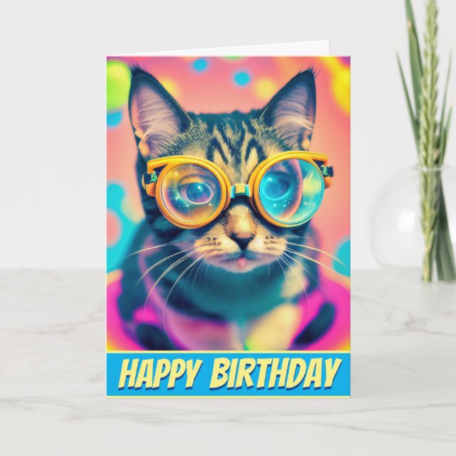 Psychedelic Acid Trip Kitty Cat Card (Front)