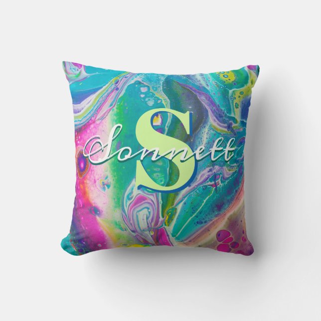 Psychedelic Acrylic Flow Art Throw Pillow (Front)