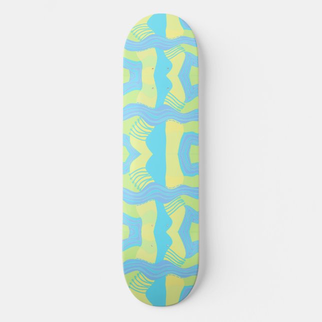 Psychedelic African Patchwork: Green Blue Yellow  Skateboard (Front)