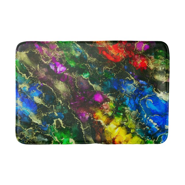 Psychedelic Alcohol Ink Abstract Painting Bath Mat (Front)