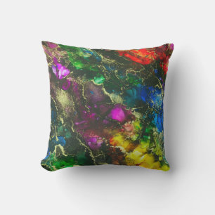 Psychedelic Alcohol Ink Abstract Painting Outdoor Pillow