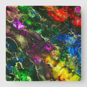 Psychedelic Alcohol Ink Abstract Painting Square Wall Clock