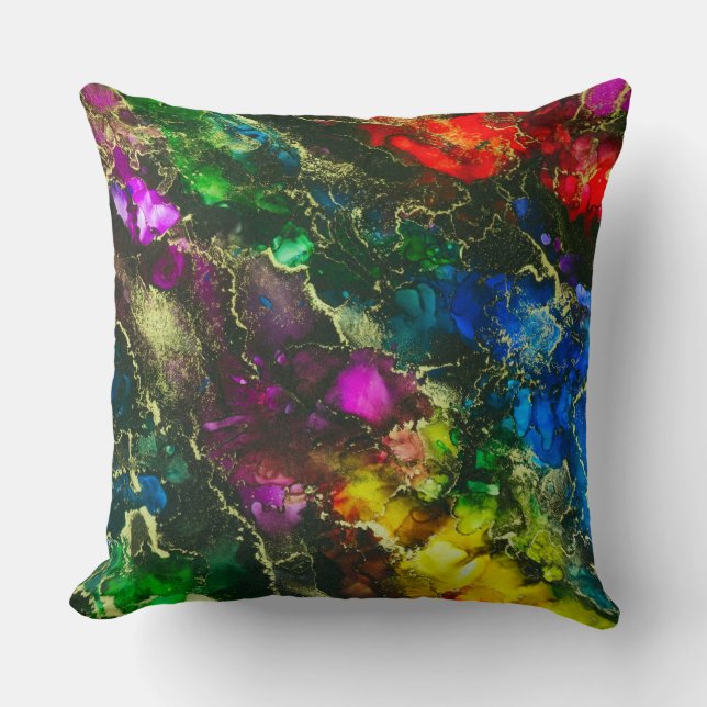 Psychedelic Alcohol Ink Abstract Painting Throw Pillow (Front)