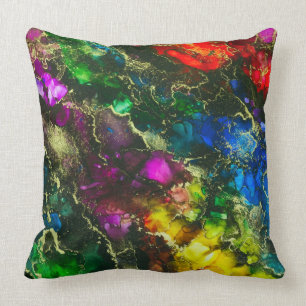 Psychedelic Alcohol Ink Abstract Painting Throw Pillow