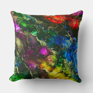 Psychedelic Alcohol Ink Abstract Painting Throw Pillow