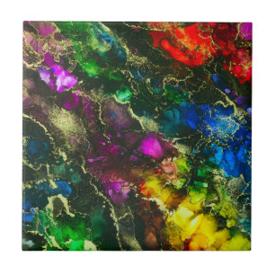 Psychedelic Alcohol Ink Abstract Painting Tile