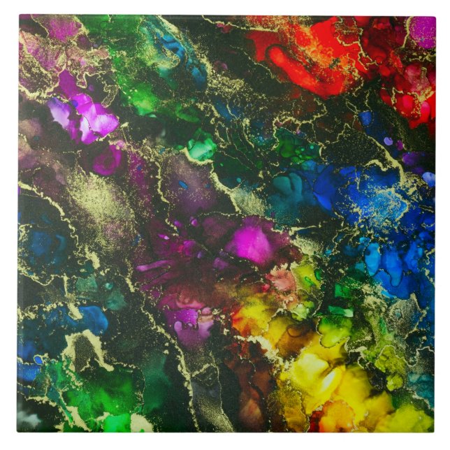 Psychedelic Alcohol Ink Abstract Painting Tile (Front)