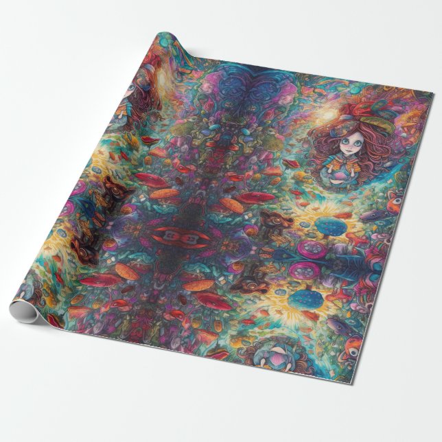 Psychedelic Alice in wonderland Purple Theme Wrapping Paper (Unrolled)