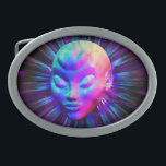 Psychedelic Alien Meditation Belt_Buckle Oval Belt Buckle<br><div class="desc">A Strange,  Mystic and Psychedelic Alien Portrait on Cosmos... He seems to be in telepathic communication with other Worlds...  3D Digital Art Design.</div>