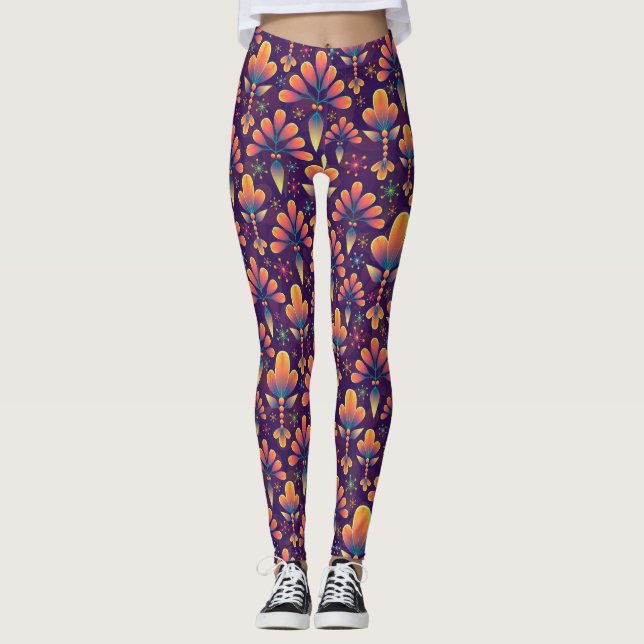 Psychedelic and Colourful Flowers Leggings (Front)