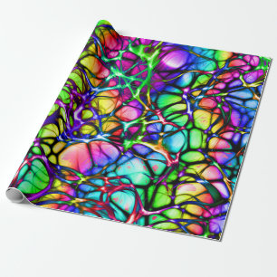 Psychedelic and Colourful Network of Lines Wrapping Paper